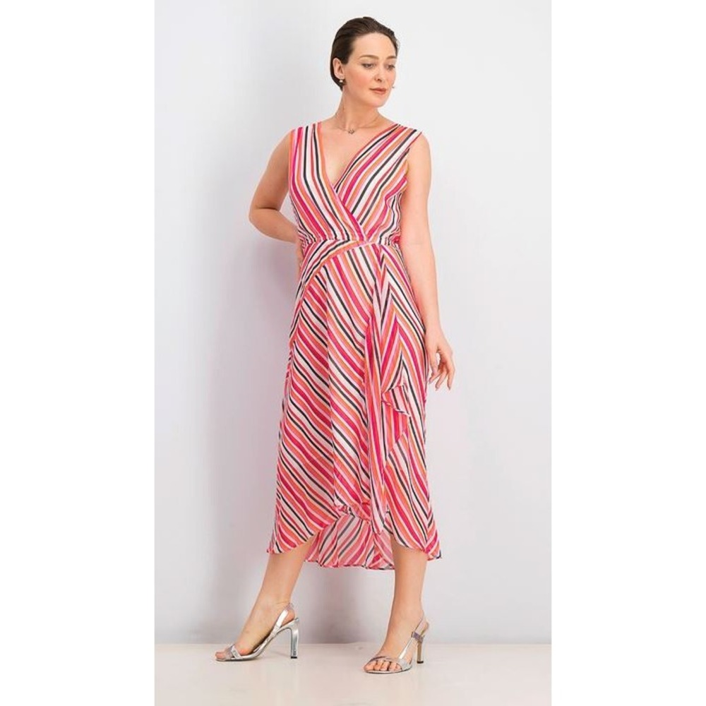 DKNY Womens Striped V-Neck High-Low Fit & Flare Dress Pink Red P0BBZEXX Size 2